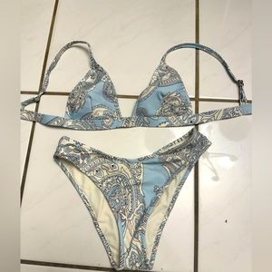 Blue/Cream Paisley Print Bikini